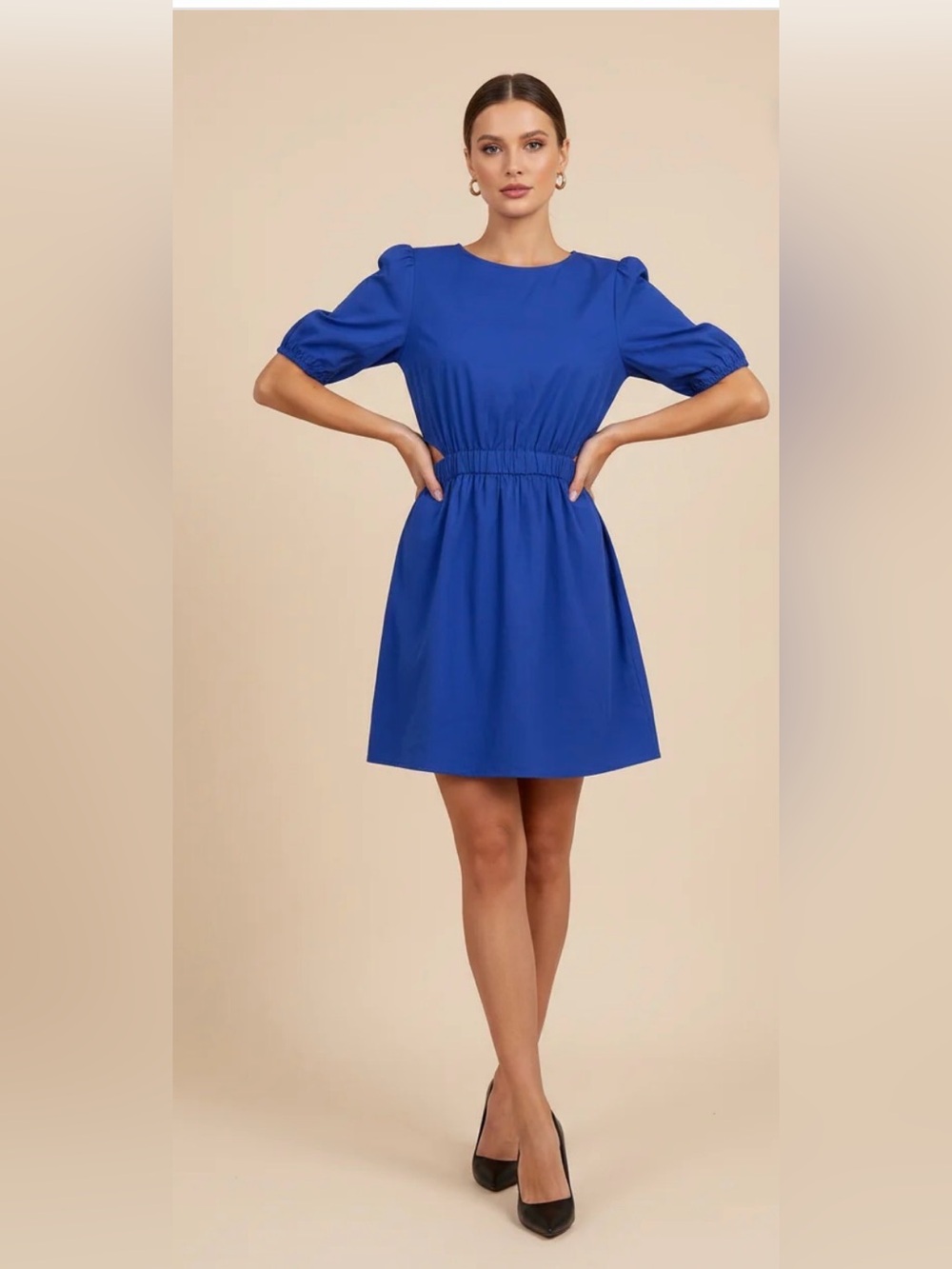 Pieces XL Blue Puff Sleeve Waist-Defined Mini Dress